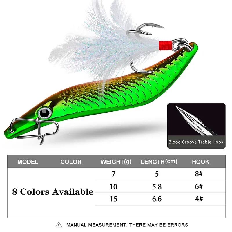 WDAIREN-señuelo de Pesca giratorio de Metal con lentejuelas, cuchara vibratoria, cebo Artificial, anzuelos triples de plumas, plantilla Wobblers, aparejos de Pesca lubina - imagen 4