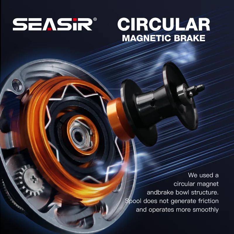 Carrete de pesca de agua salada Seasir Sirius redondo carrete de aluminio CNC freno magnético Circular 7 + 1BB NMB 7,3: 1 arrastre máximo 5kg carrete de pesca de agua salada - imagen 5
