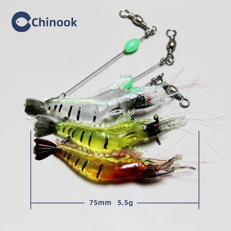 Chinook-señuelo de pesca Artificial suave, señuelo luminoso de camarón con anzuelo, aparejos de pesca, 7,5 cm, 5,5g - imagen 5