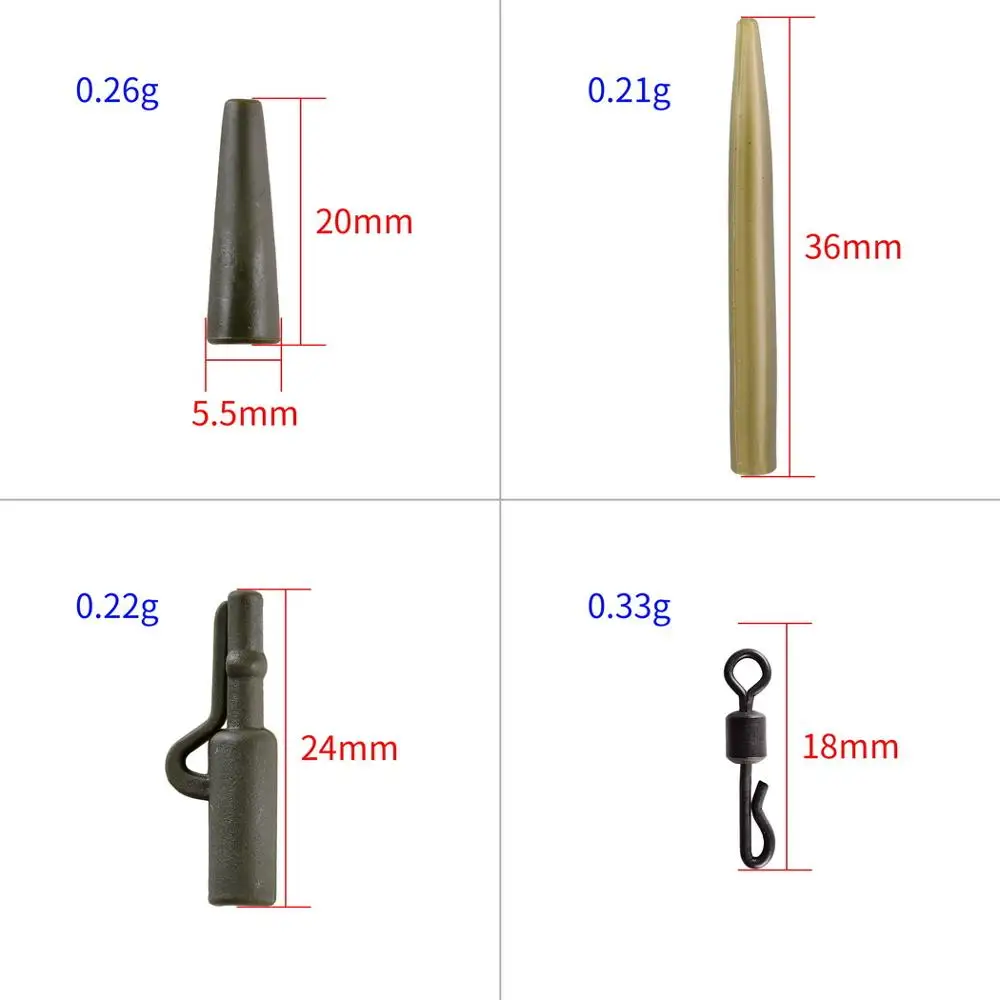 Accesorios de Pesca de Carpa, Pinza de Plomo, Cola Giratoria de Cambio Rápido, Mangas Antienredos de Goma, Aparejos Gruesos, 40 Unidades - imagen 5