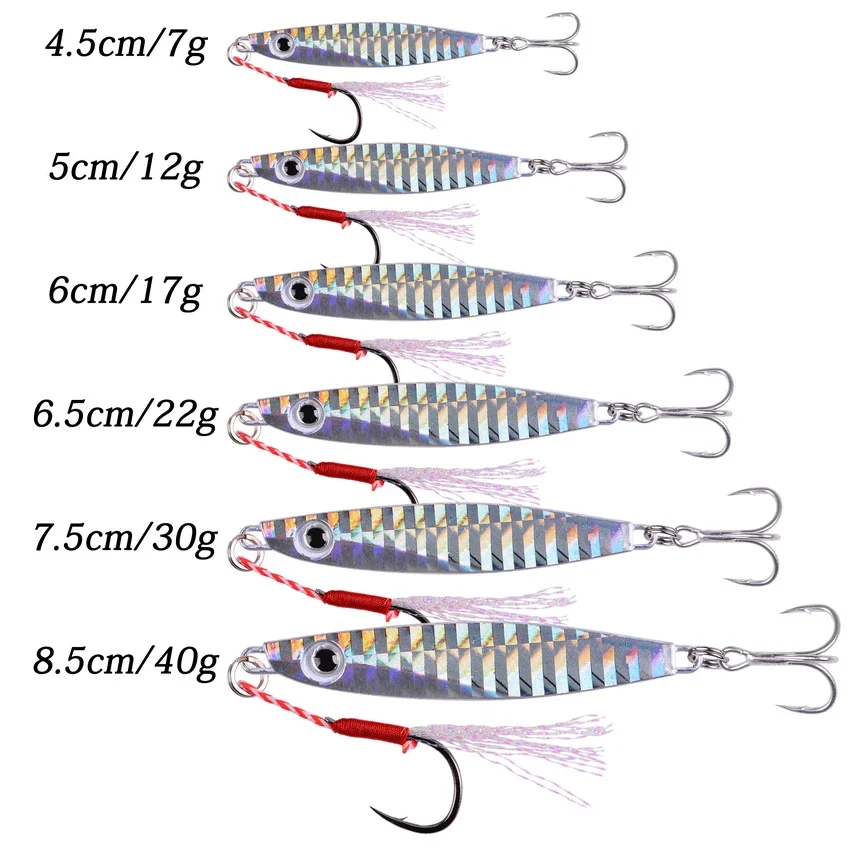 Señuelos de Pesca de Metal, 12 Uds., hundimiento, 7g-40g, 60g, 80g, plantilla, cuchara, Jigging, Atún, Spinner, señuelo de mar, aparejos de Pesca Swimbait - imagen 3