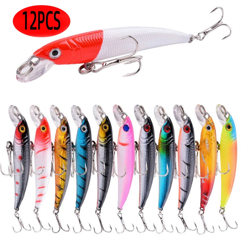 12 Uds señuelo de Pesca Minnow 7,5 cm 4g cebo duro Topwater Wobbler Jig cebo Crankbait carpa lubina rayada Pesca aparejos de Pesca SwimBait - imagen 2