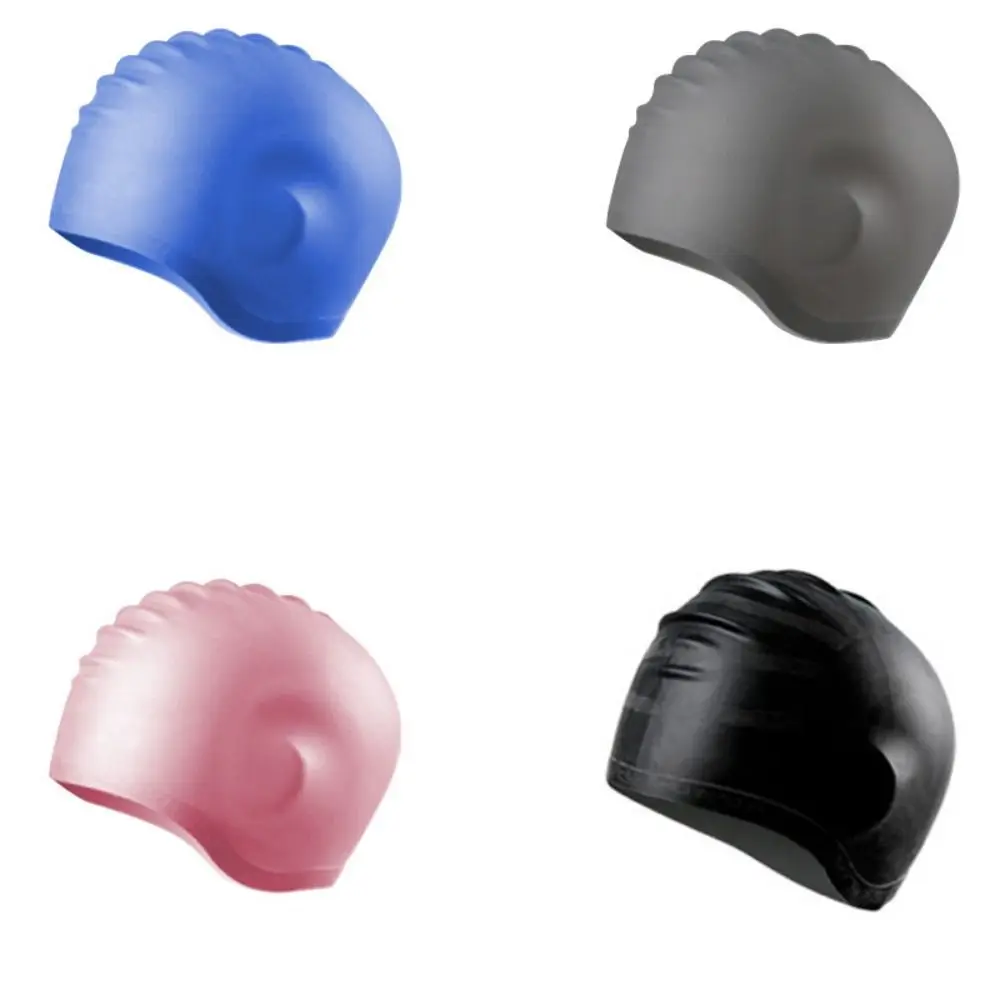 Gorros de natación de silicona de alta elasticidad, gorro de baño grande Unisex con protección para los oídos, protege los oídos, mantiene el cabello seco, gorros de buceo para piscina - imagen 2