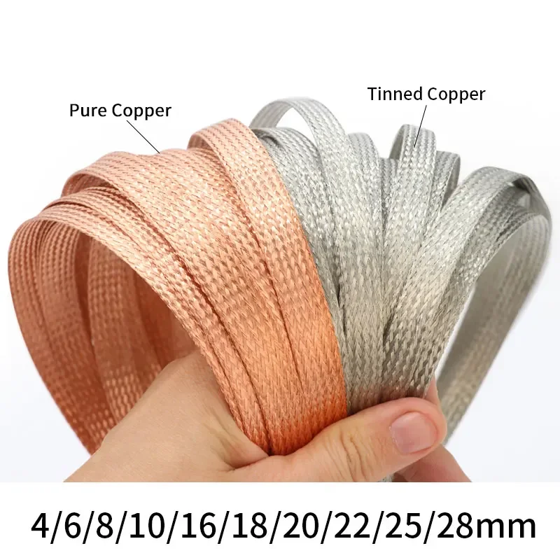 Funda trenzada de cobre chapado en estañado, 2M/5M, 2mm ~ 30mm, funda de Metal expandible, Cable de alambre de señal de cribado blindado - imagen 2