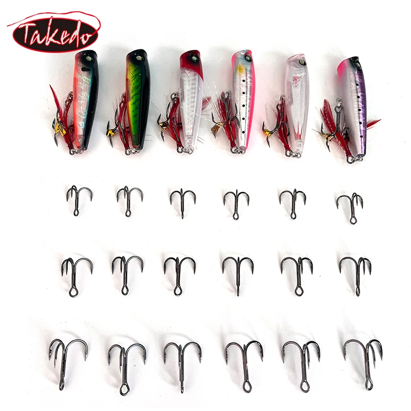 TAKEDO Juego de Señuelos de Pesca Cebo de Pesca Artificial Y 4 #   6 #   8 #   B** Juego de anzuelos de pesca Topwater Popper Lure B** 6062-1X-NP Anzuelos - imagen 2
