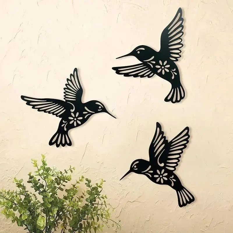 Nuevo pájaro de hierro, colibrí de Metal, decoración artística de pared, decoración del jardín del hogar, escultura hueca, estatua de pared, adorno, decoración de patio y césped - imagen 3