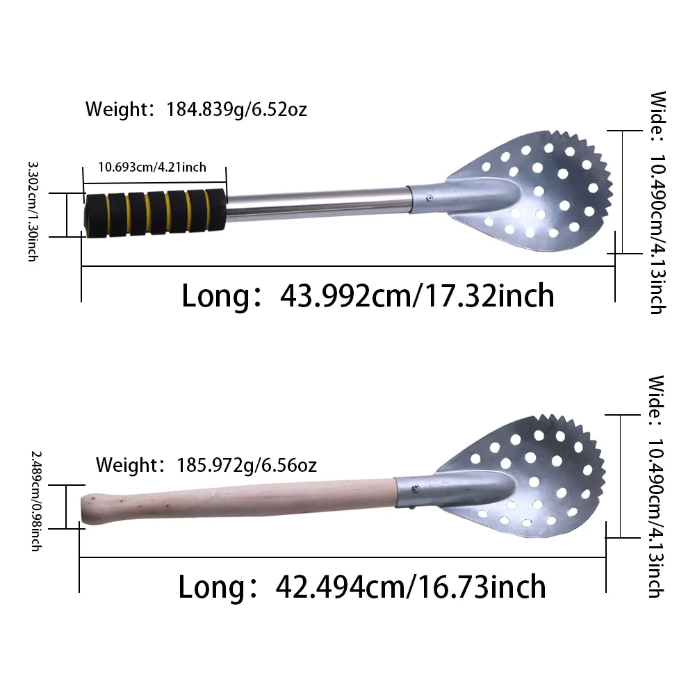 Herramientas de pesca en hielo para invierno, cuchara de hielo de acero inoxidable, colador de pesca en hielo resistente al frío, mango de madera/acero inoxidable, 1 Uds. - imagen 2