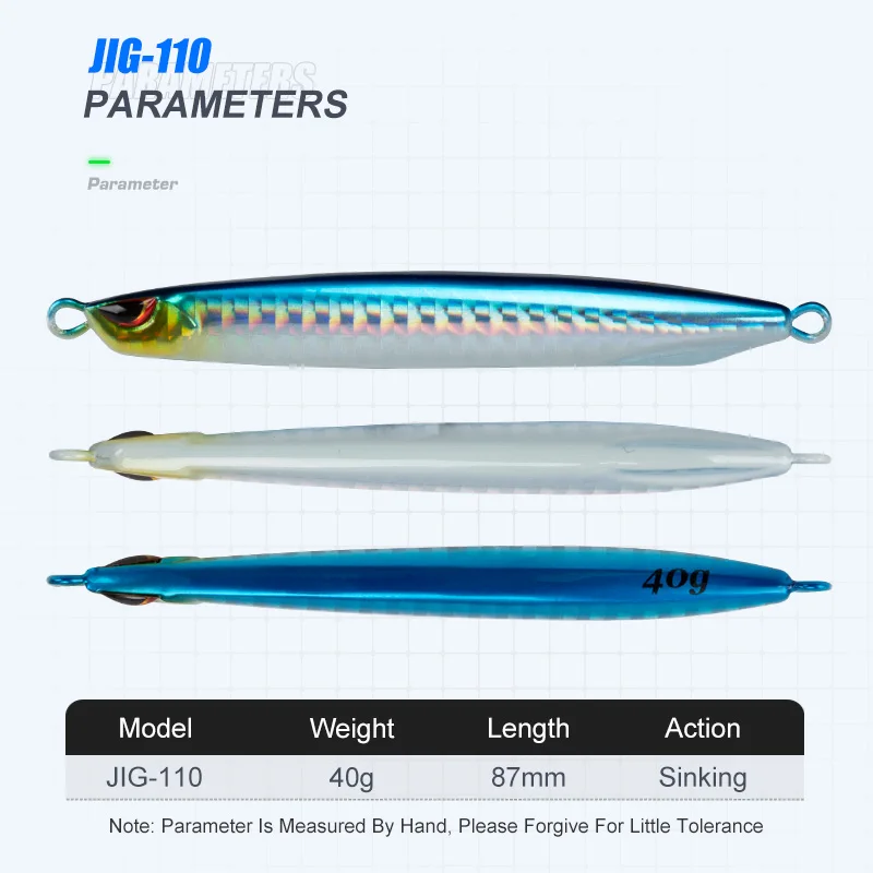 OBSESSION J110 40g arrastre Metal fundido súper delgado señuelo de Jigging luminoso plantillas de pesca cebo agua salada hundimiento pesca plantilla de Metal señuelo - imagen 3