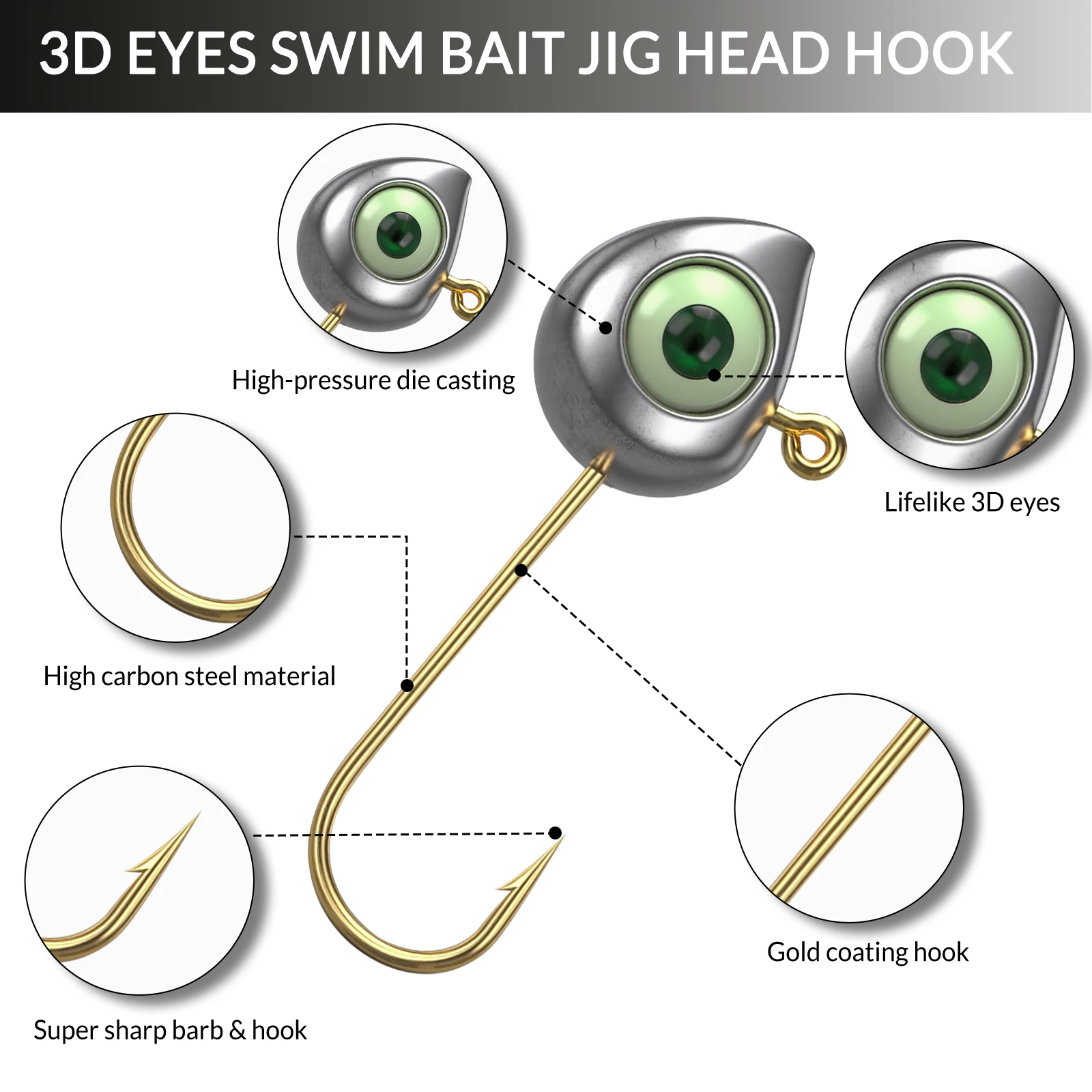 Anzuelos Jig Head 9KM con ojos 3D para agua dulce y salada - imagen 5