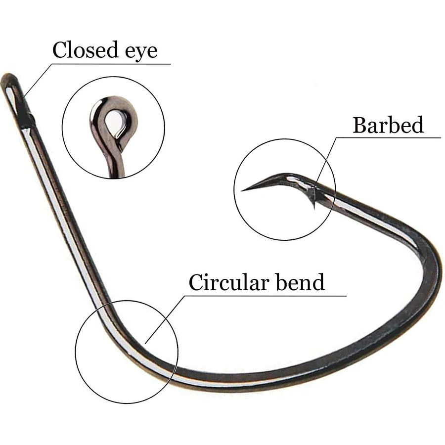 Anzuelos circulares anzuelos de pesca 75 piezas 1 #   1/0 #   2/0 #   3/0 #   4/0 #   Anzuelos de pesca de pulpo de acero rico en carbono, anzuelos de púas para trucha lubina - imagen 4