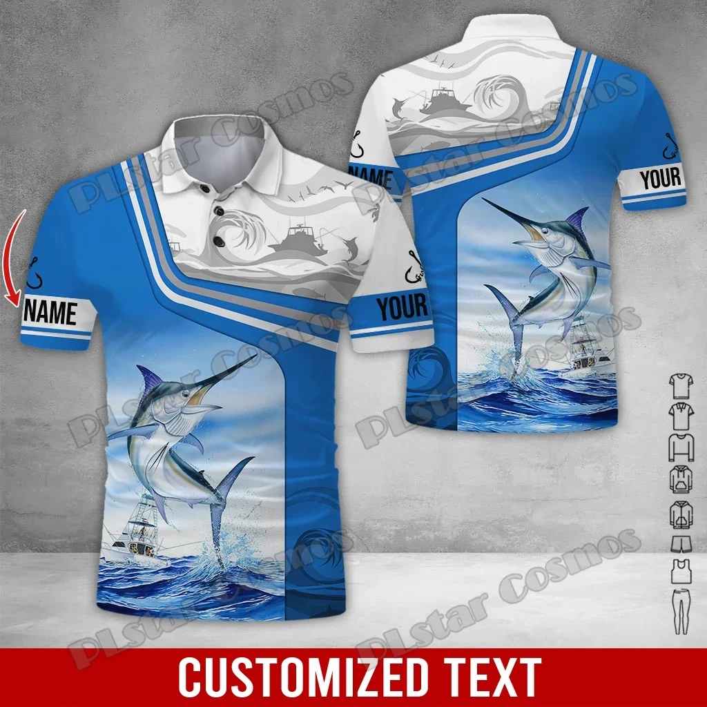 PLstar Cosmos nombre personalizado pesca atún 3D completamente impreso hombres polos moda pantalón corto casual camisa de manga PLP13 - imagen 2