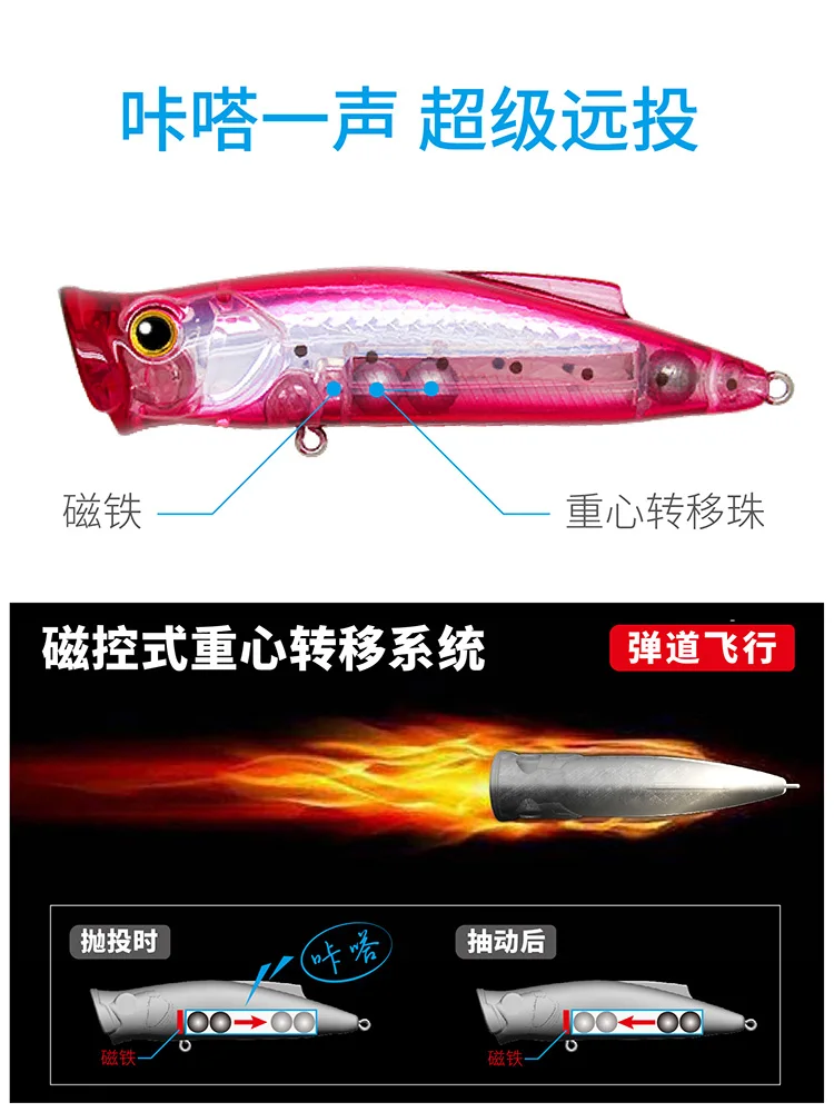 BM Bozhan 75/85/110F Boom Popper para señuelo de pesca flotante de agua superior 10g/16,5g/17g ojos 3D cebo duro de lubina de mar Wobbler Artificial - imagen 4