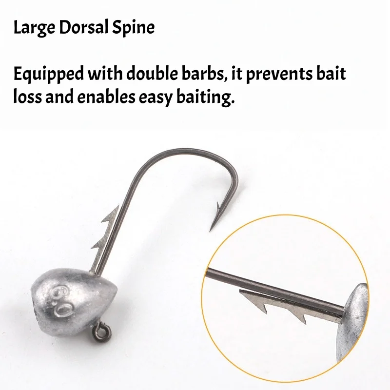 20 piezas 2,5g 3,5g 4,5g 6g anzuelo de cabeza de anzuelo de pesca para cebo de señuelo suave de gusano, anzuelos de pesca de jigging con manivela de cabeza redonda - imagen 5