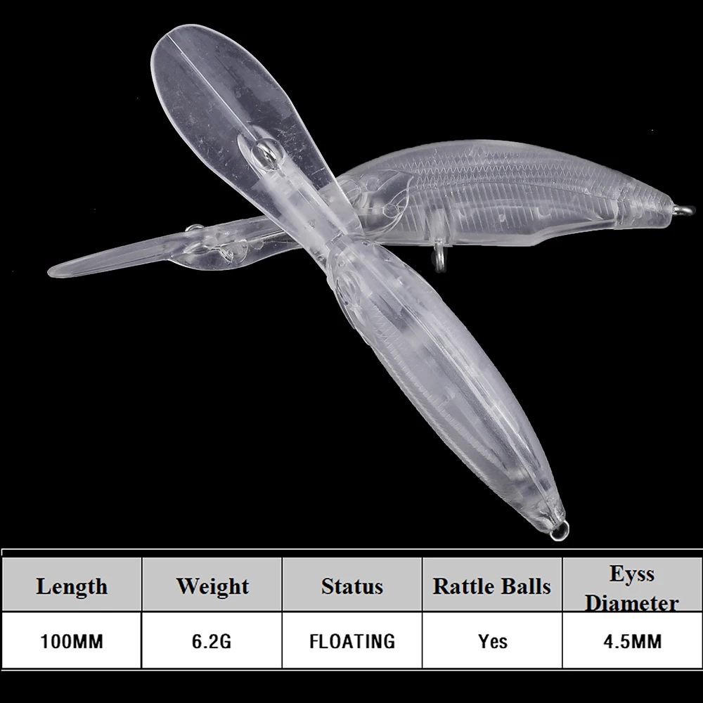 Chan'sHuang-Cebo en blanco sin pintar, cebo flotante de buceo en aguas profundas, piscardo, aparejos de señuelo de pesca hechos a mano, 100mm, 6,2g, 20 piezas - imagen 2