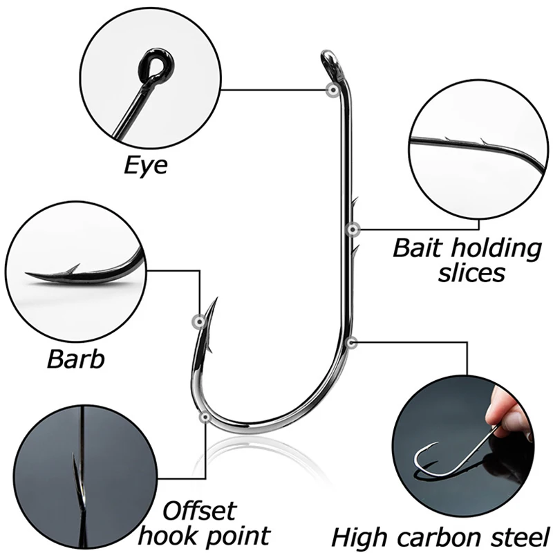 Sea.Yolo-anzuelo de pesca de lubina, aparejos de pesca de acero de alto carbono, mango largo curvo, boca torcida, Brabed, 50 unids/lote por paquete - imagen 4