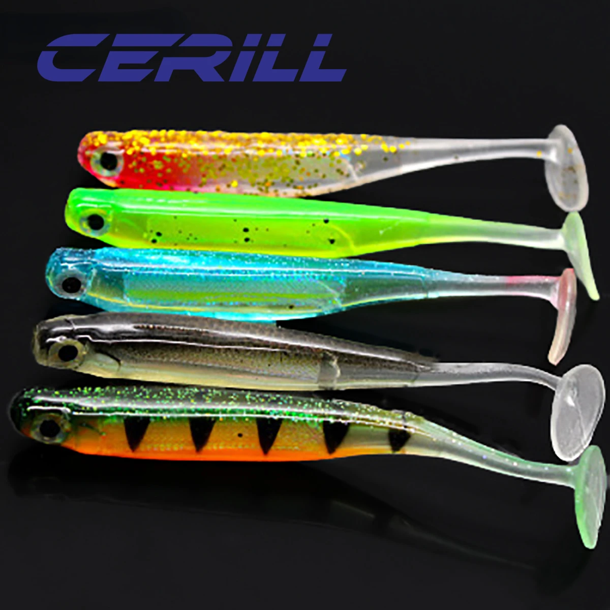 Ceril-señuelo de pesca brillante Artificial, 5 piezas, 9cm, 7cm, diseño de cola de paleta, inserción de papel de aluminio para trucha, aparejos Swimbait - imagen 5