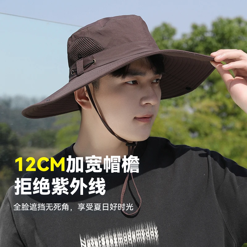 Sombreros de cubo de ala ancha para hombre, sombrero de alero grande a prueba de rayos UV, sombrilla de verano, protector solar de pescador, gorra de sombrilla de pesca al aire libre - imagen 4