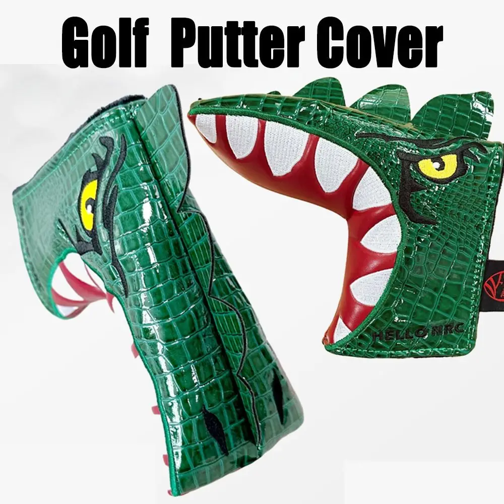 Funda de Putter de Golf de dibujos animados, Protector de cabeza de palo de Golf de cuero PU, Tiranosaurio Rex, cubiertas de cabeza de Putter en forma de I verde, cubiertas de cabeza para exteriores - imagen 5