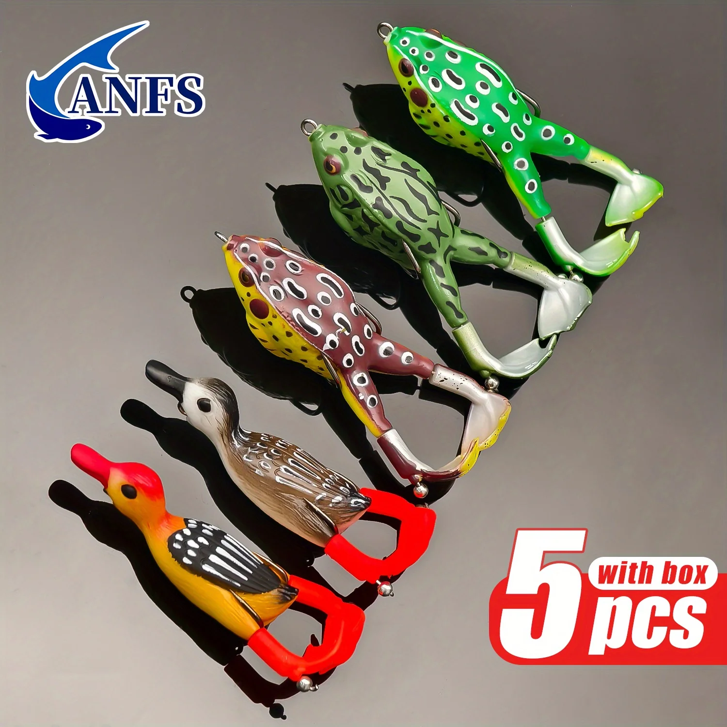 5 uds ANFS Kit de Señuelos de Pesca de rana suave-2 uds cebos artificiales de pato con 3 uds señuelo suave de rana-5 uds cebo de pesca con caja de almacenamiento - imagen 5