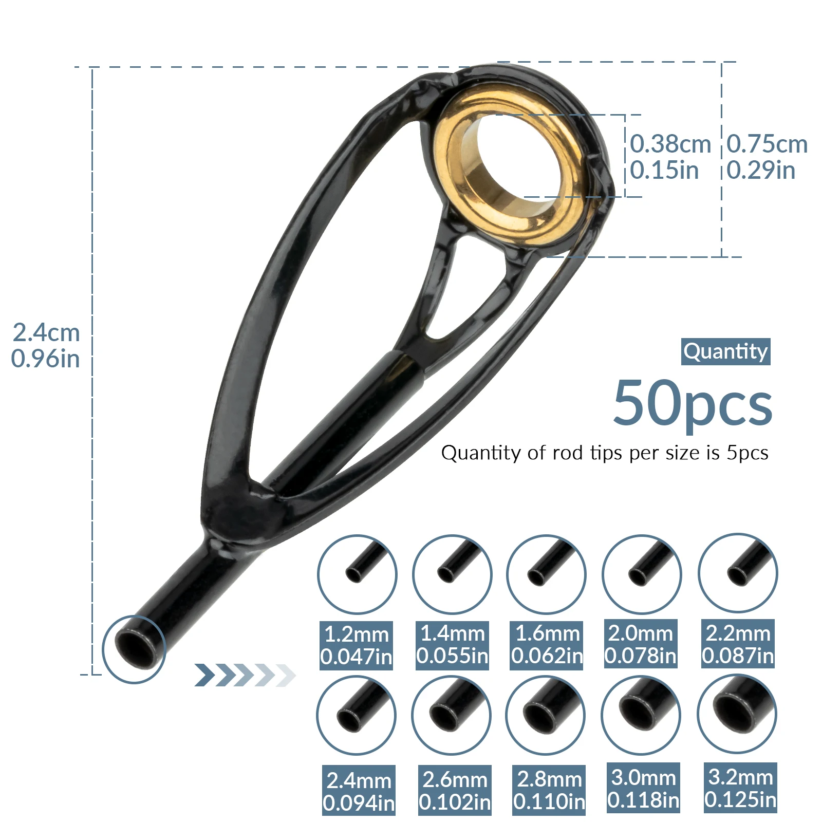 THKFISH 50 Uds guías de caña de pescar puntas Kit de reparación superior DIY caña de pescar construcción anillos oculares punta de poste al aire libre juego de reemplazo superior - imagen 3