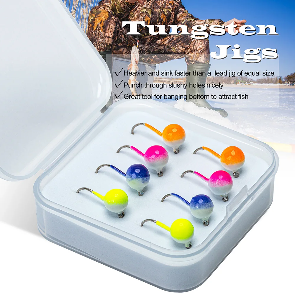 Goture-anzuelo de pesca en hielo de invierno, cebo de plantilla de hielo de tungsteno brillante, 1,1-2g, señuelo de pesca de Jigging para tipo de pez pan, herramienta de pesca, 8 Uds. - imagen 3