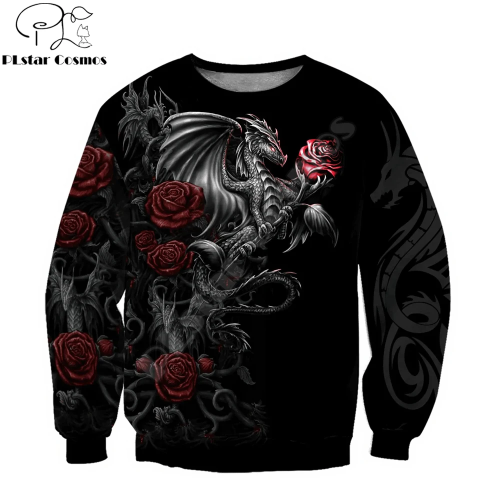 PLstar Cosmos Dragon & Rose flores tatuaje 3D completamente estampado moda hombres Sudadera con capucha Unisex cremallera Sudadera con capucha Casual chándales KJ980 - imagen 2