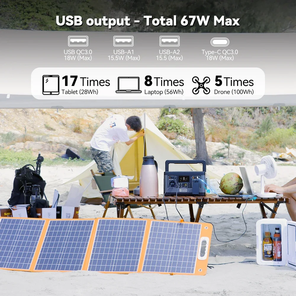 FF Flashfish P63 Estación Eléctrica Portátil 500W con Panel Solar