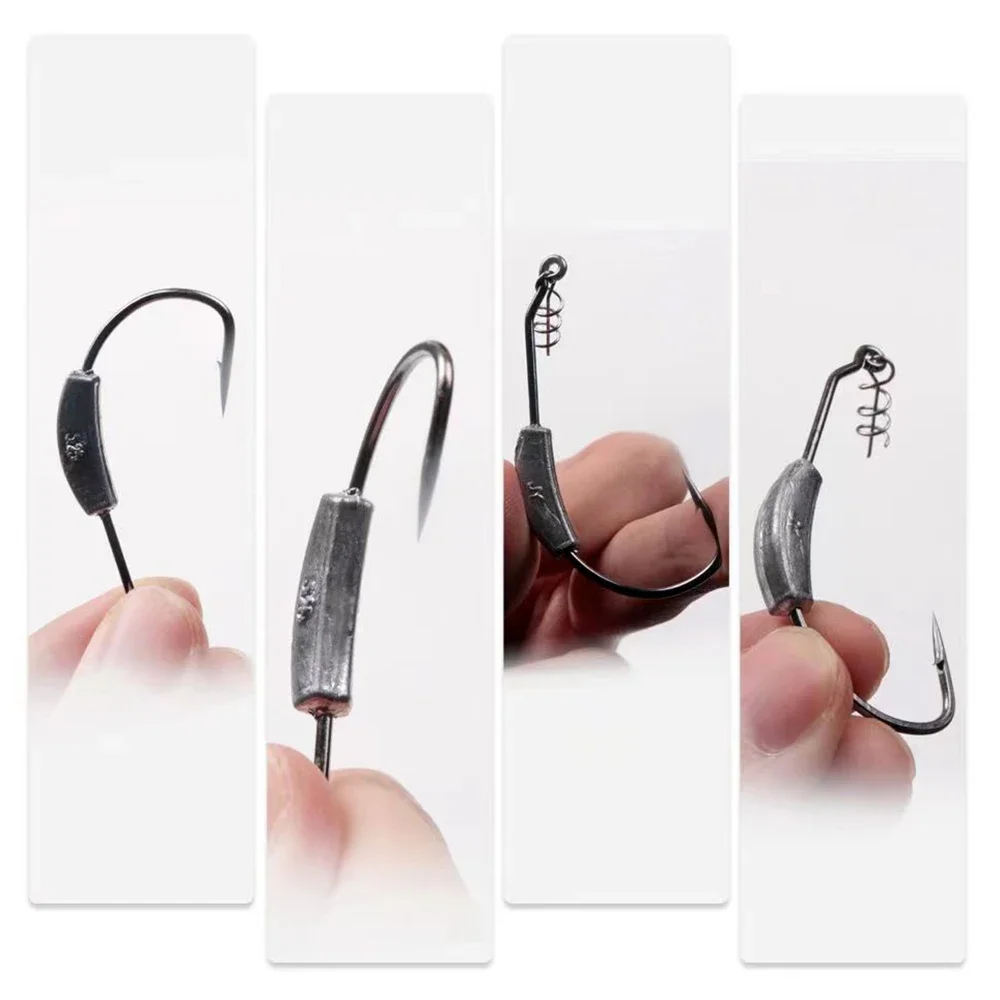 Anzuelo de púas con cabeza de manivela, 10 Uds., 2g, 3g, 5g, 7g, señuelo suave, anzuelo compensado, Pin de bloqueo de resorte, Pesca para aparejos de Pesca Texas - imagen 5