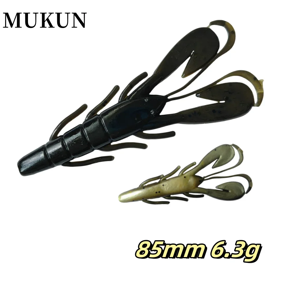 MUKUN 6 uds 85mm 6,3g cebos para orugas camarones Softbait señuelo suave Wobbler lubina aparejos de Pesca artificiales Pesca Artificial - imagen 2