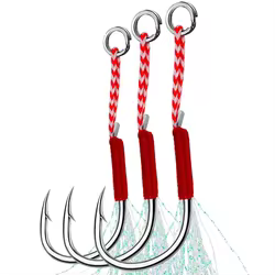 Anzuelos de pesca 11 # -20 #   Anzuelos de asistencia, anzuelo de una sola plantilla con pluma de hilo, anzuelo de púas luminoso, anzuelo de mar para señuelo de pesca