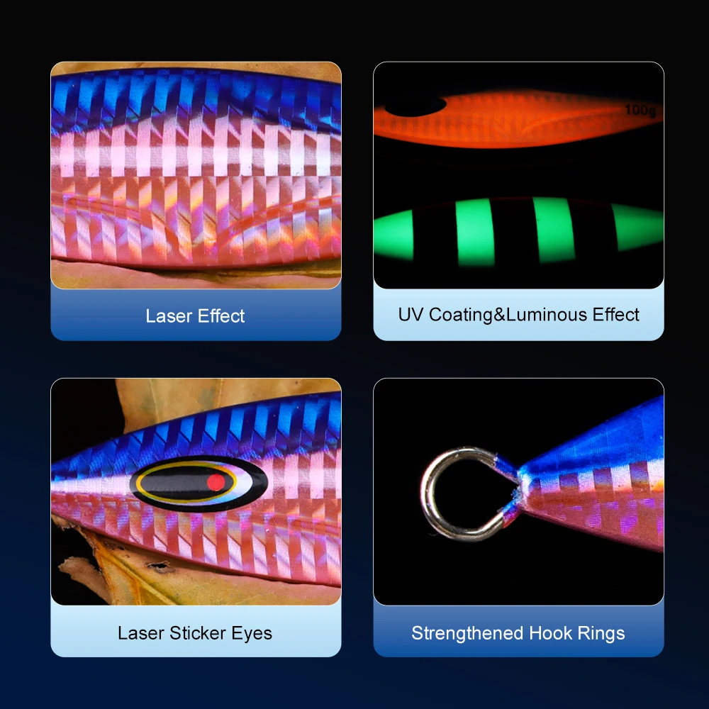 THORFORCE 100g UV luminoso rápido plomo Vertical Jigging señuelo buen láser reflectante Metal Artificial plantillas de pesca de agua salada - imagen 3