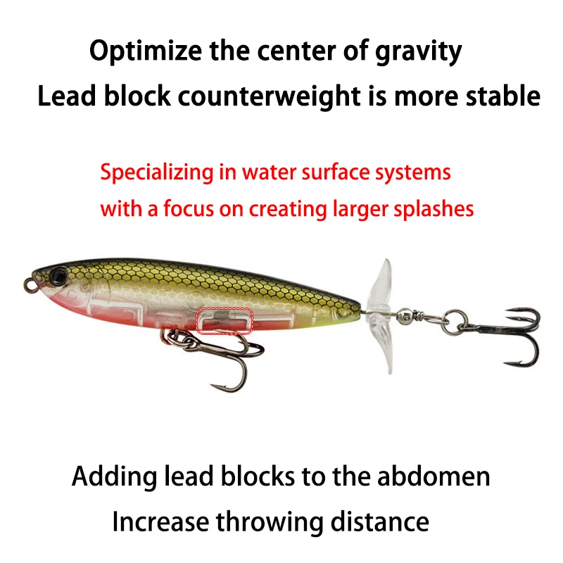 Señuelo de pesca Topwater, cebo Artificial Whopper Popper, Plopper duro, cola giratoria suave, 1 piezas, 8cm/10cm - imagen 4