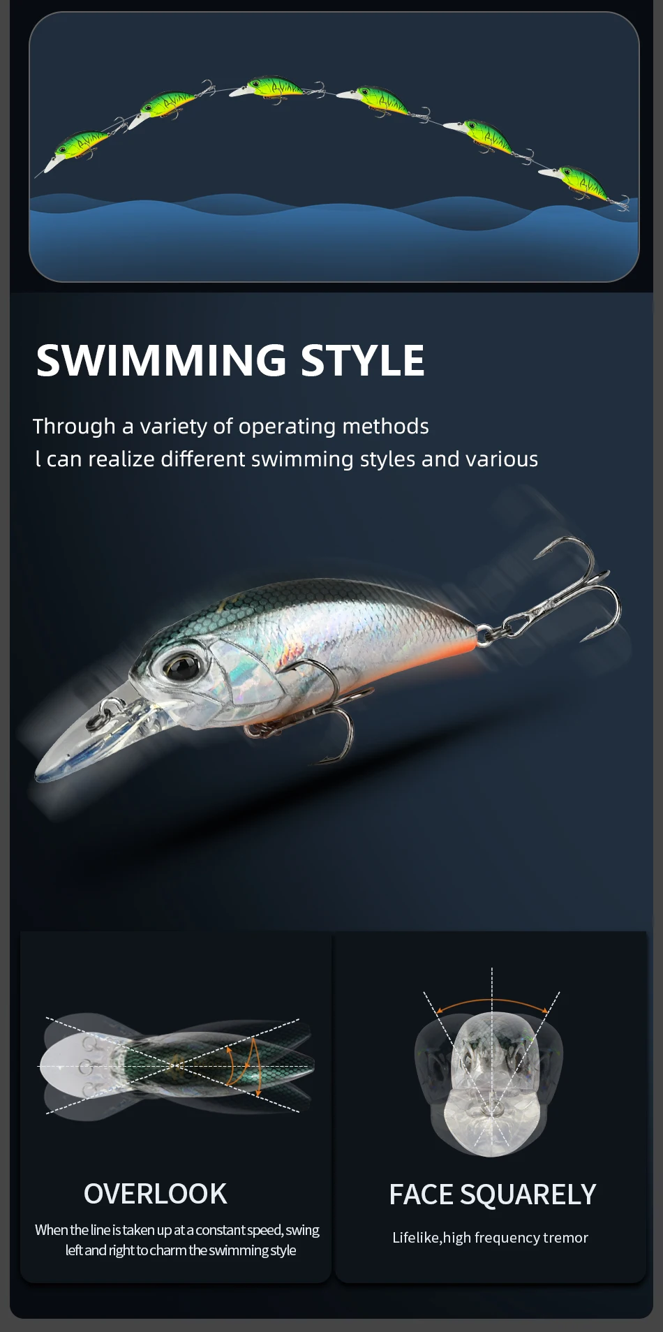 Señuelo M65 en acción mostrando su comportamiento de nado en superficie