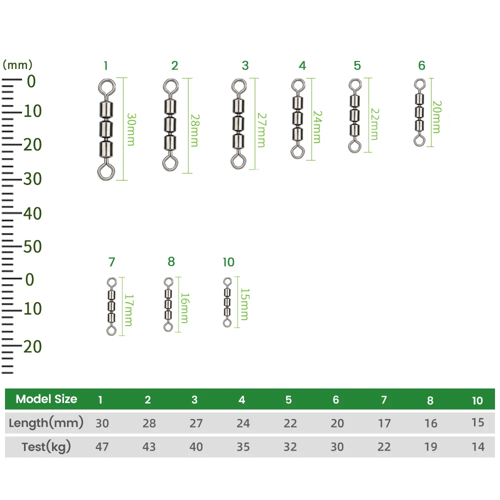 DNDYUJU 10/20 piezas giratorios de pesca rodamiento giratorio alta resistencia seguro conexión rápida Triple ligero acero inoxidable - imagen 2