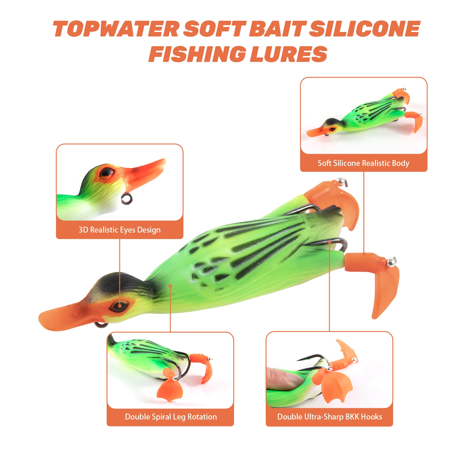 Goture-Juego de Señuelos de Pesca de pato de doble hélice, 11,3 cm, 19g, cebo suave Topwater, señuelo de pesca de pato de silicona, 5 unids/lote por caja - imagen 3