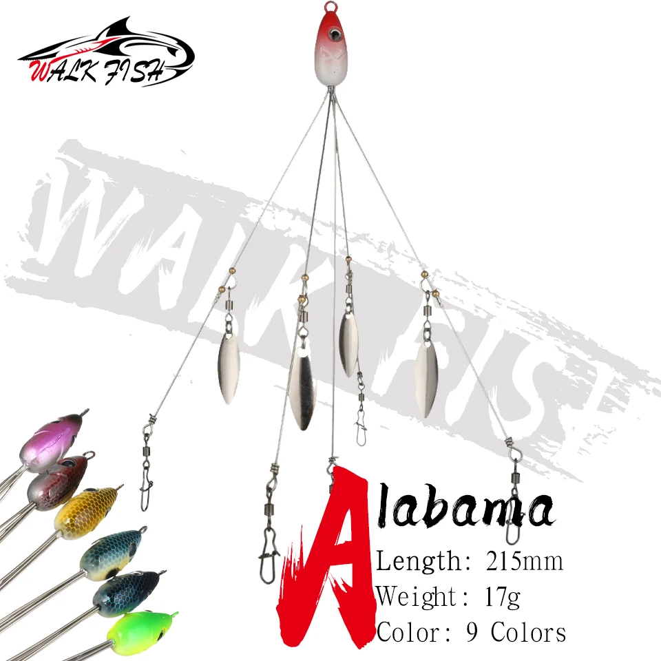 WALK FISH-aparejo de paraguas, 5 brazos, Alabama, señuelo de pesca, cabeza de aparejo, lubina con conector giratorio a presión, cebo de natación, señuelo de pesca Minnow