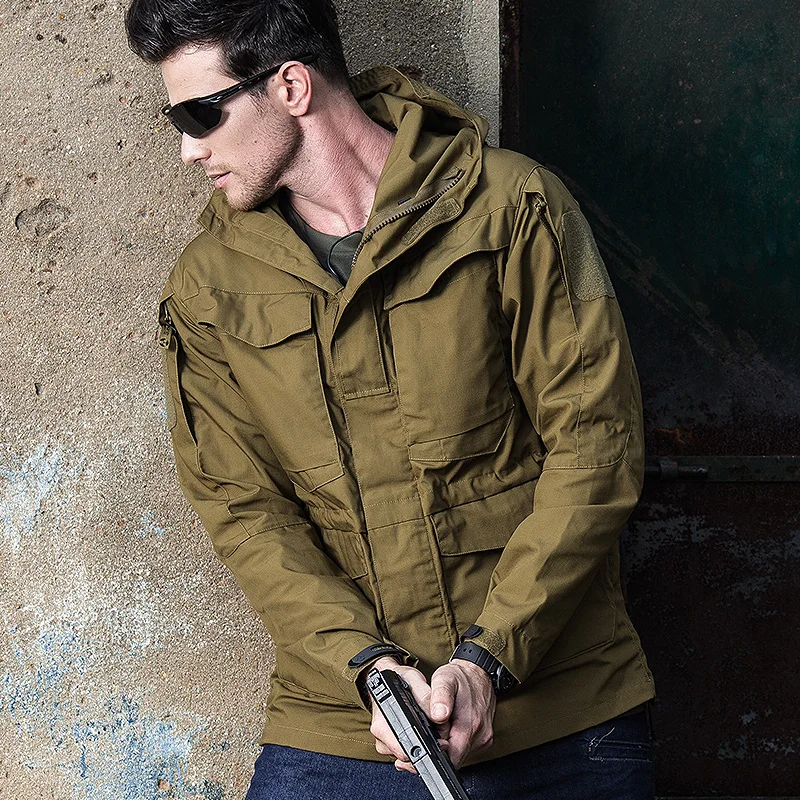 Chaqueta táctica clásica M65 para hombre, cortavientos impermeable con múltiples bolsillos, gabardina con capucha, ropa para hombre, chaquetas informales A5FM6 - imagen 3