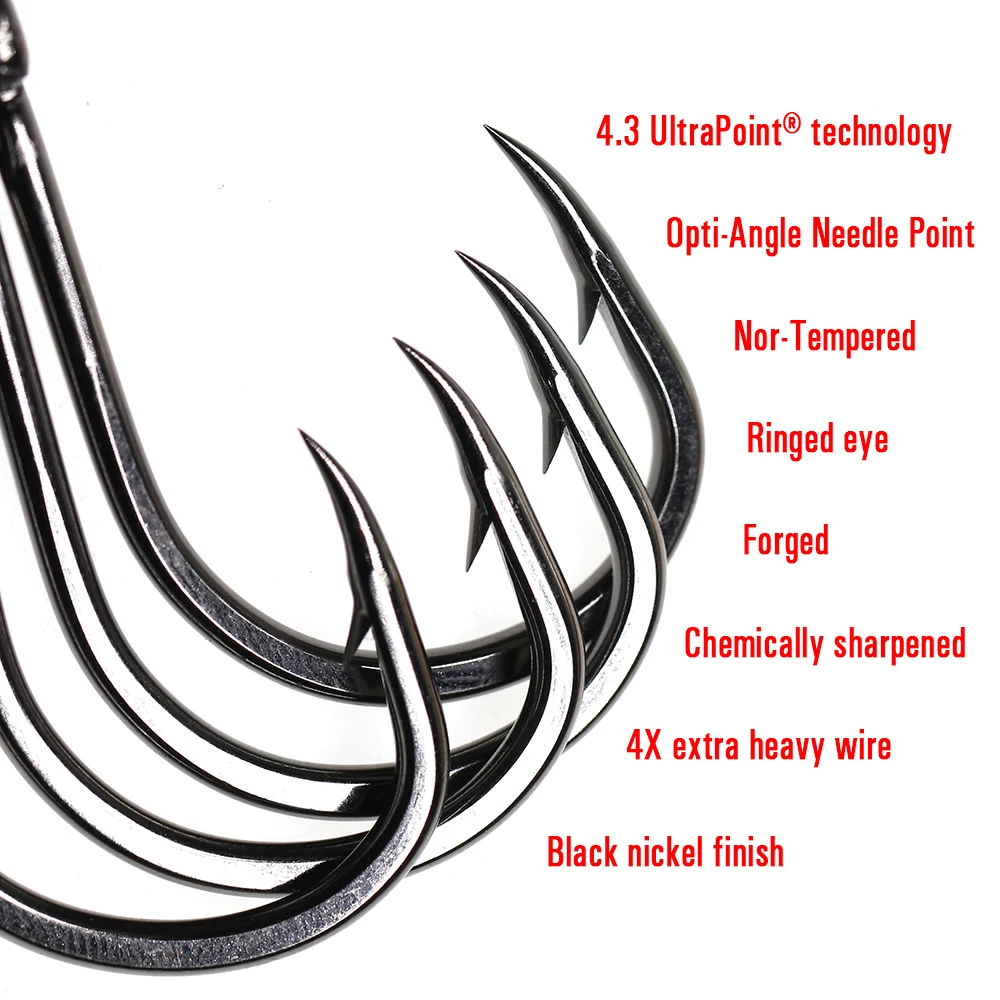 ICERIO-anzuelo de cebo vivo de ojo anillado de níquel negro, anzuelo de plantilla de agua salada forjado pesado para cola amarilla, atún Marlin, 100 Uds. - imagen 5