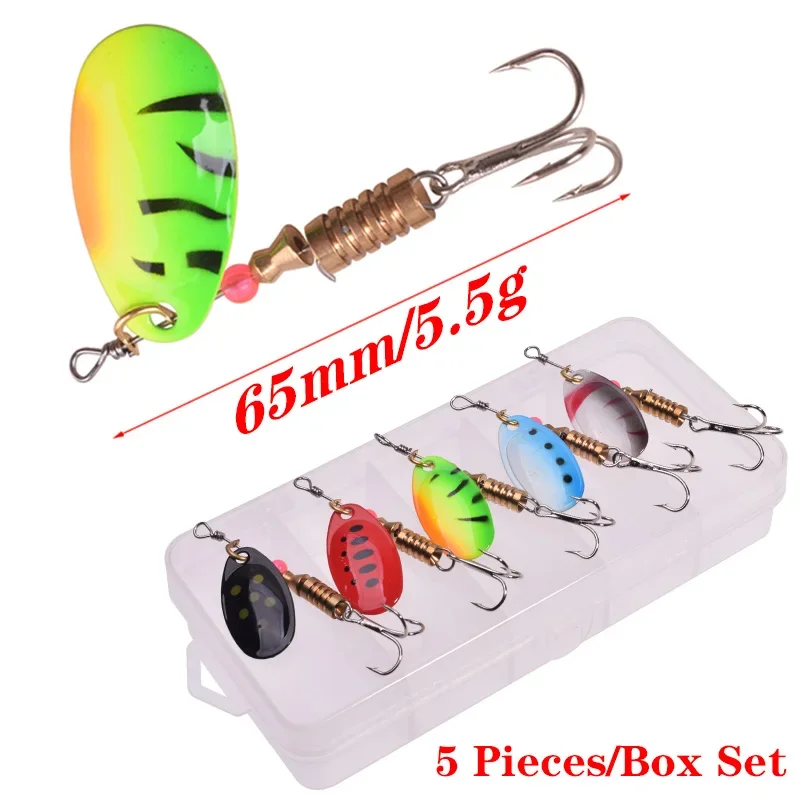 5 piezas por caja Spinner cuchara de Metal juego de cebo de pesca Jig Wobblers Crankbait Shone lentejuelas cebos artificiales para carpa trucha señuelos Kit - imagen 3
