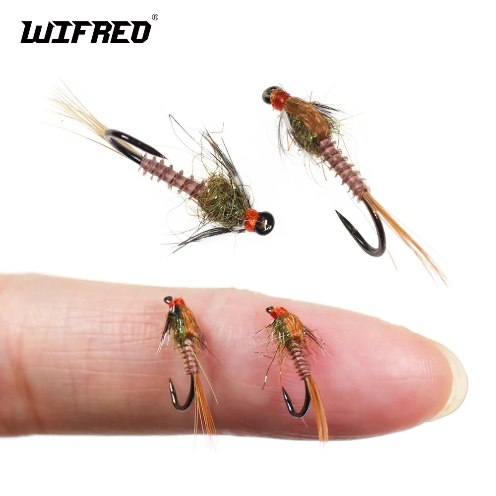 Wifreo 5 uds/10 Uds ganso marrón Biot ninfa Grizzly Hackle cebos de insectos artificiales gancho de atado de moscas con púas # 14 señuelos de pesca de trucha