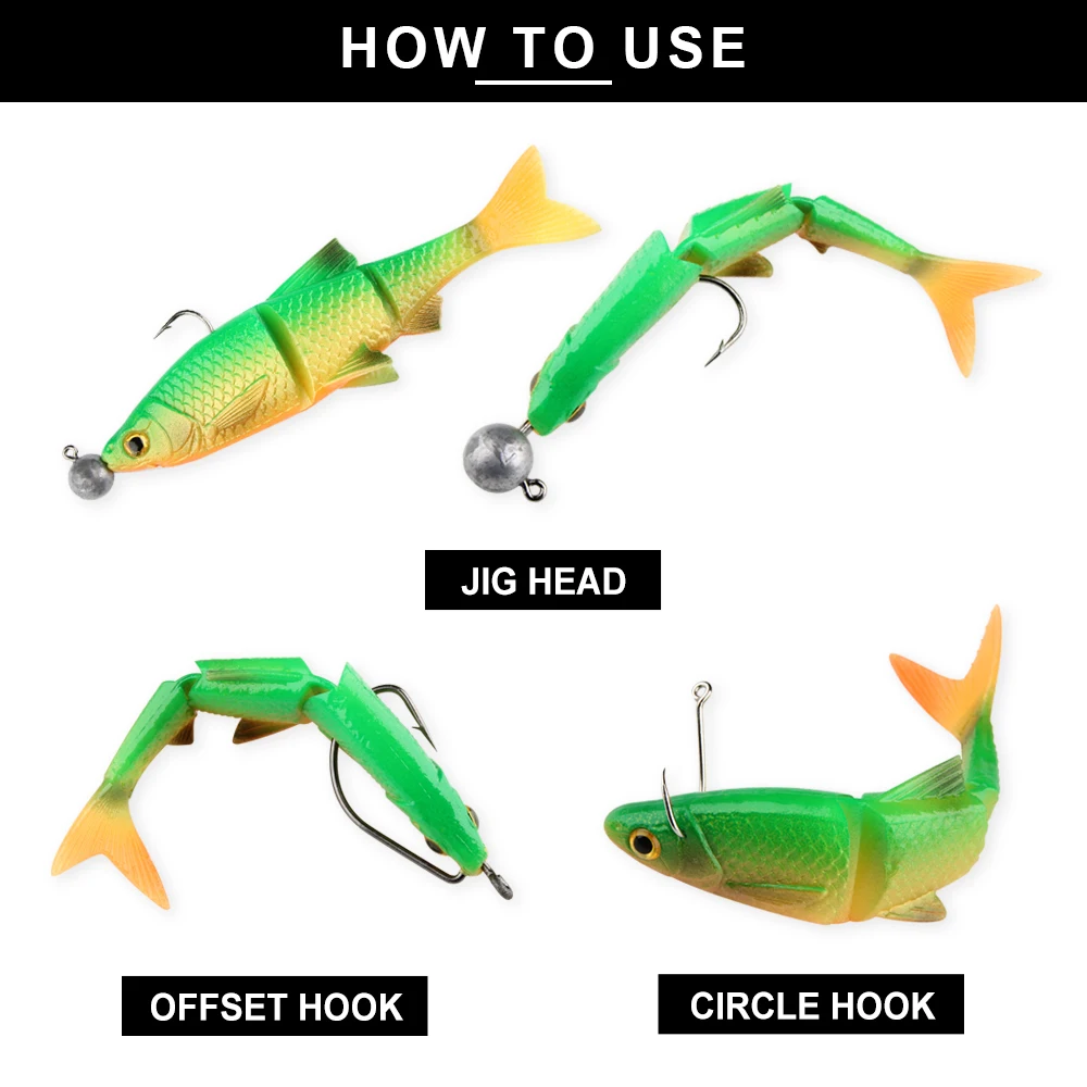 Spinpoler-señuelo hundido de pez cebo 3D articulado, 8cm, 9,6 cm, 13cm, cebo de pesca suave, Swimbait, Lucio/pesca de lubina, agua dulce y salada - imagen 5