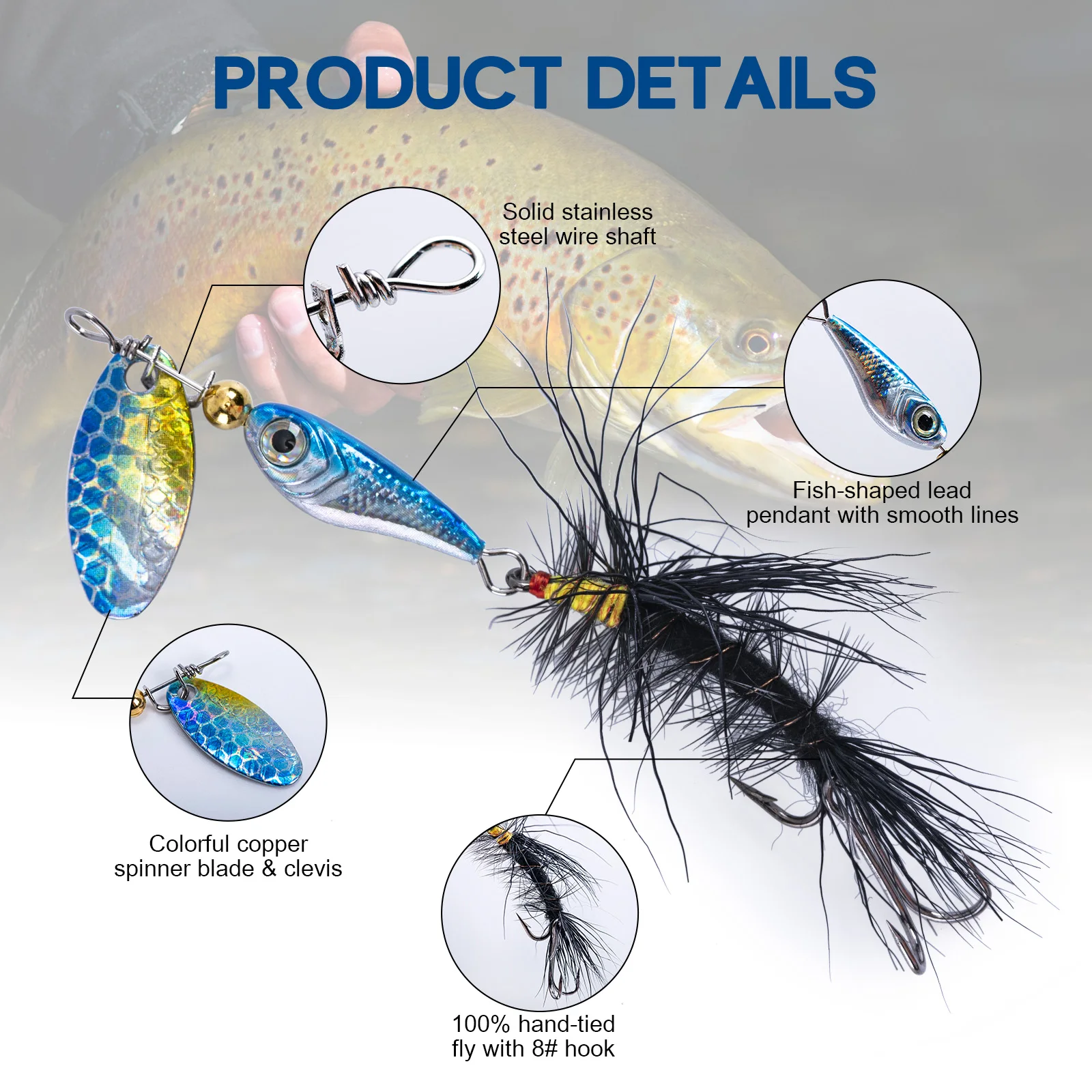 Goture 4,7g 5,3g señuelo cuchara giratoria dura cebo de ninfa húmedo seco con anzuelo triple de acero rico en carbono con caja Wobblers Bass Pesca - imagen 2