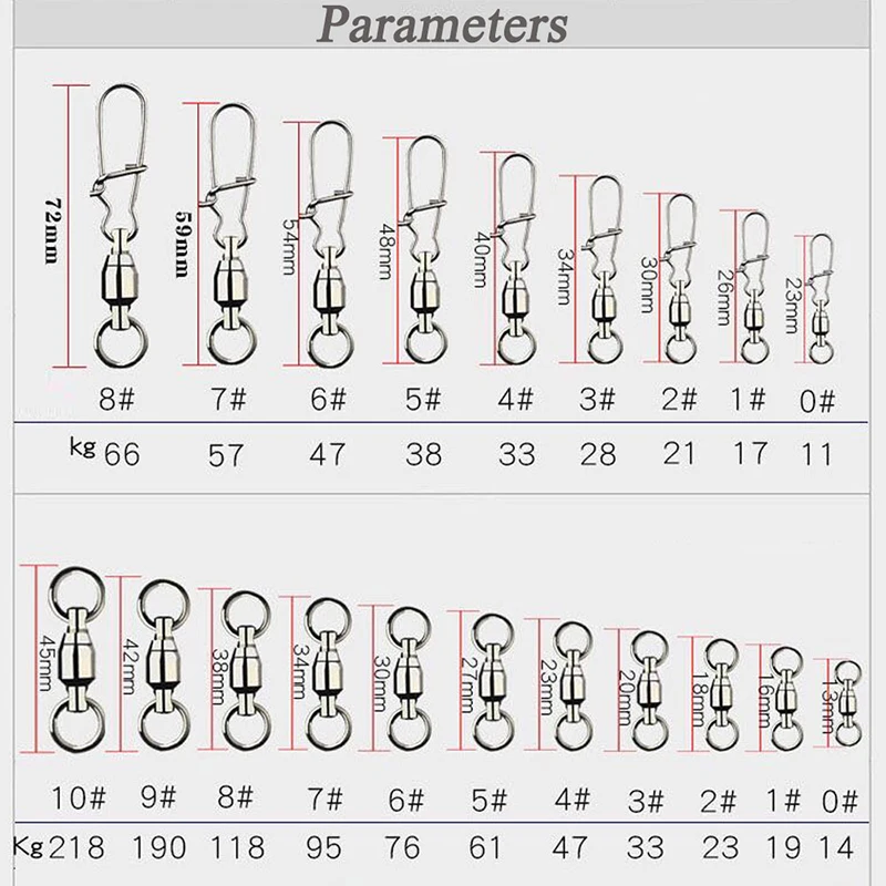 Conector giratorio de pesca de acero inoxidable, aparejos de pesca con enclavamiento, rodamiento de bolas fuerte, 10 unids/lote por paquete - imagen 3