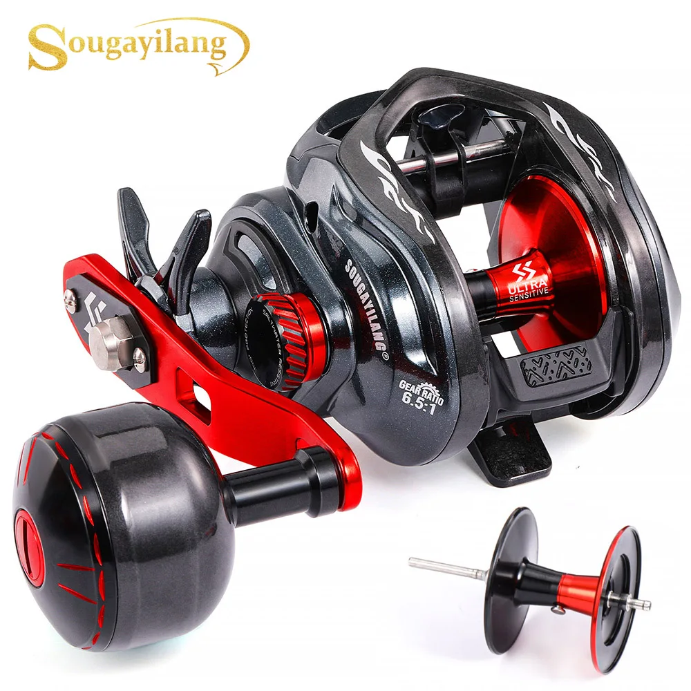 Carrete de Pesca Baitcasting Sougayilang CDS400, Arrastre Máximo 16 kg, Freno Magnético, Relación de Engranajes 6.5:1, Cuerpo de Fibra de Carbono, Mango Único