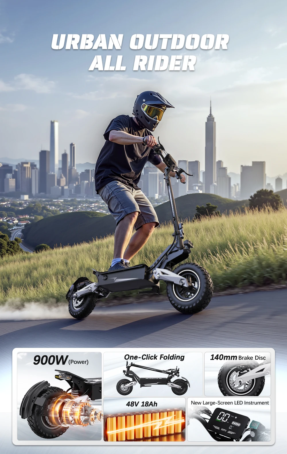 OOTD T10 Scooter Eléctrico Plegable Todoterreno - imagen 2