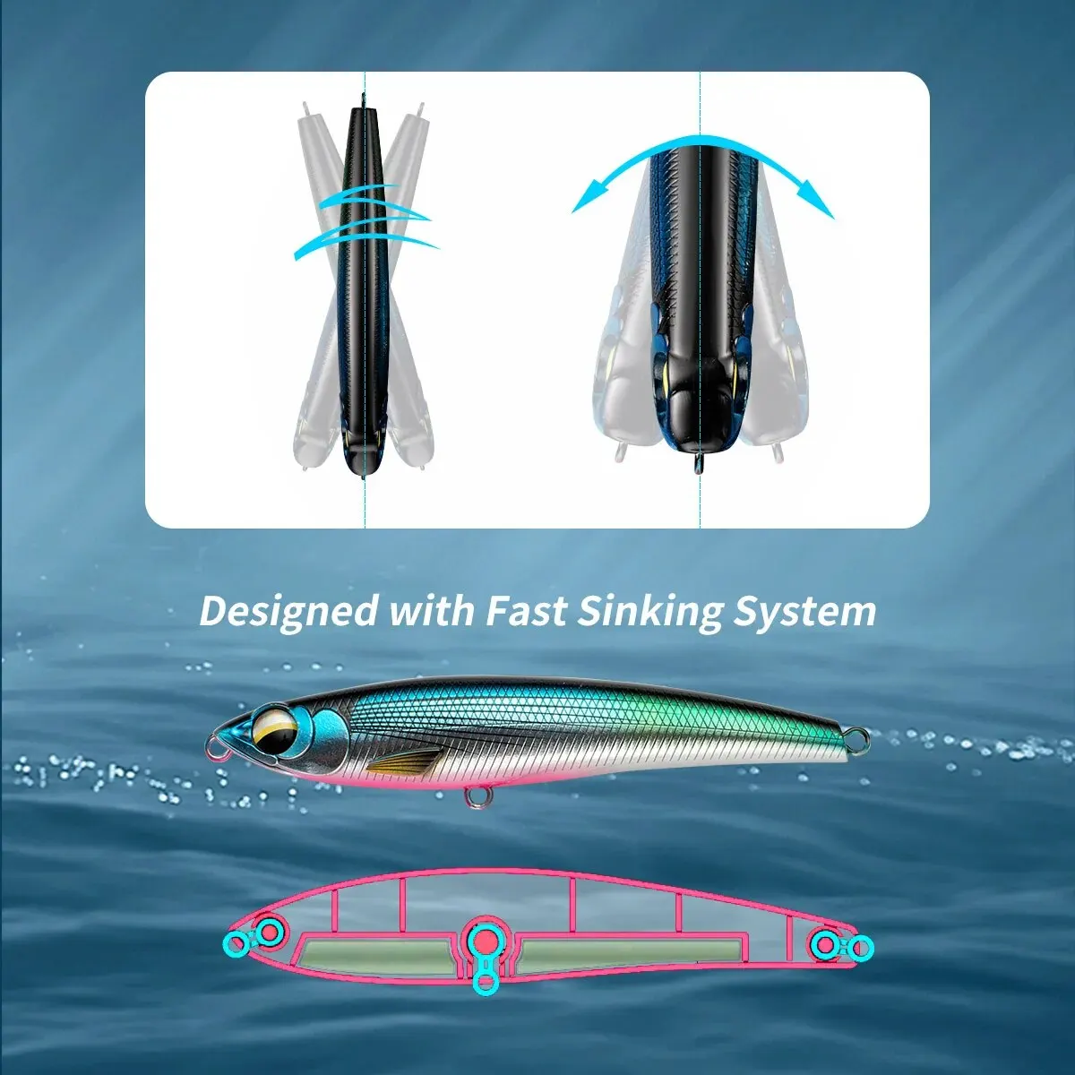 Señuelos de Pesca de lápiz que se hunden, 110MM, 60G, cebo duro Artificial para atún de mar, señuelo de pesca GT con gancho fuerte - imagen 3