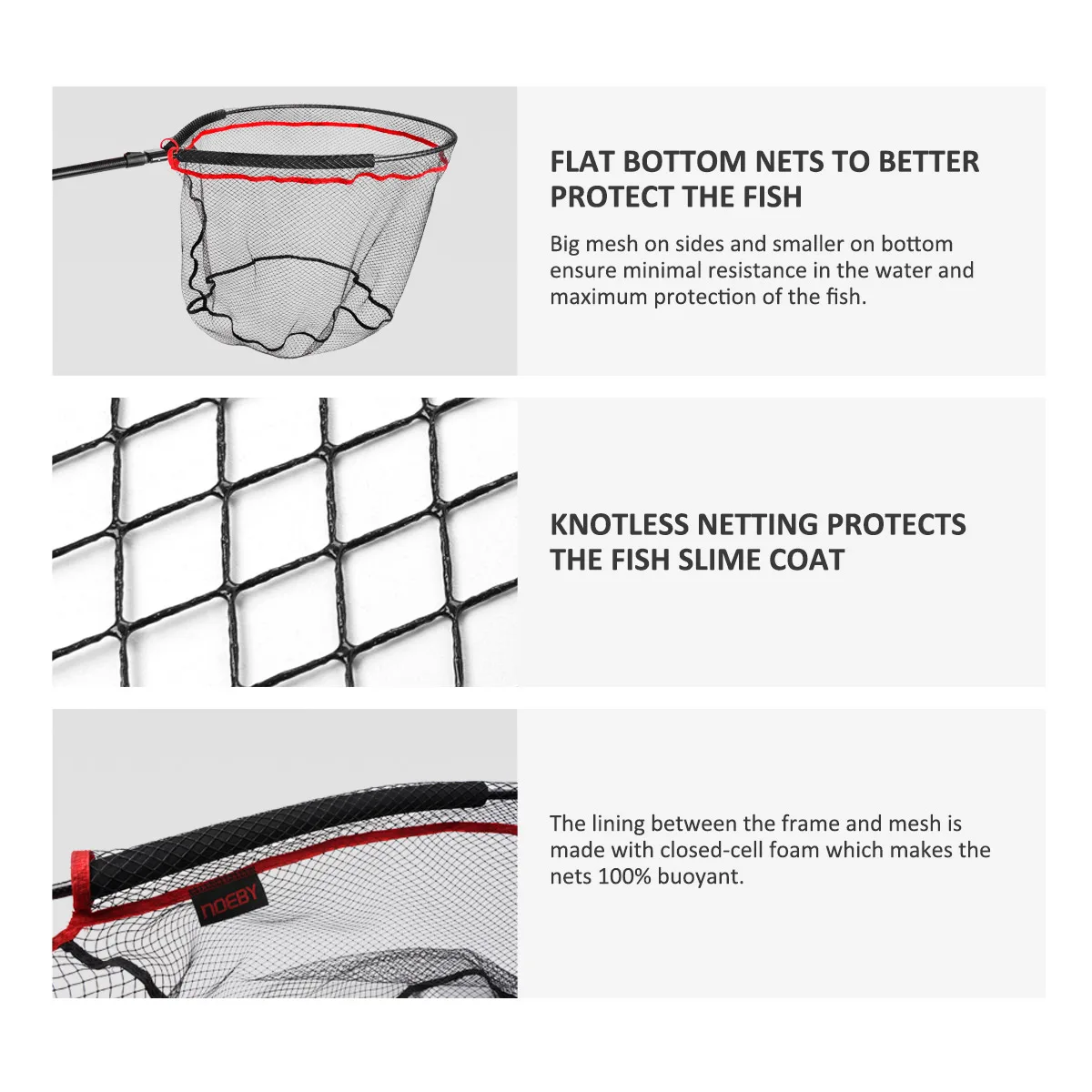 Noeby-Red de aterrizaje de tubo flotante, red plegable, red con mango de carbono, 60 cm * 50 cm, redes flotantes de 122 cm en total, aparejos de peces grandes para luccio - imagen 4