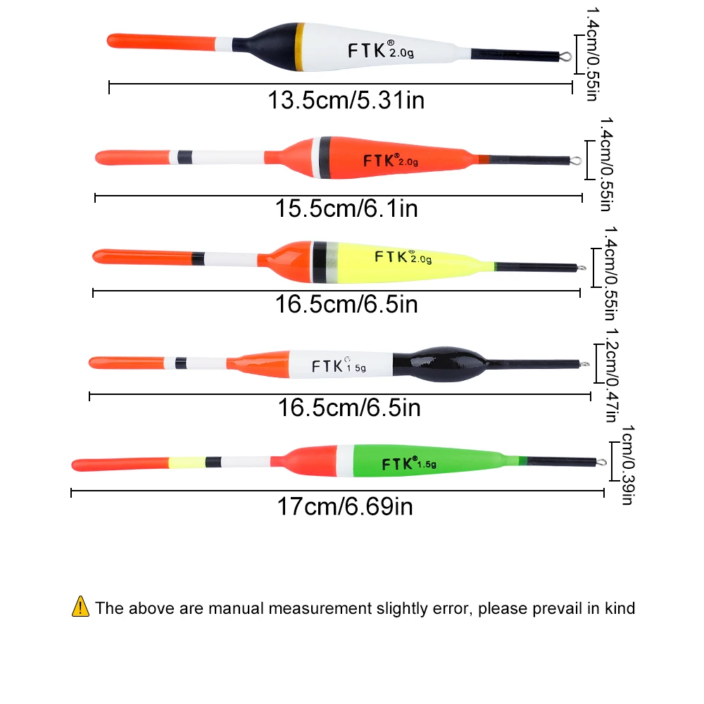 FTK-Juego de flotadores de pesca, 5 uds., mezcla de colores, 1,5g/2g, boya flotante de espuma, Bobber para accesorios de pesca, equipo de pesca - imagen 3