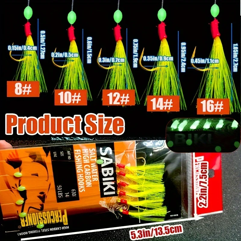 TAKBAS-Juego de aparejos Sabiki que brillan en la oscuridad, 5/10 paquetes, aparejos de pesca de nailon de alta resistencia con anzuelos afilados para Surf en agua salada - imagen 4