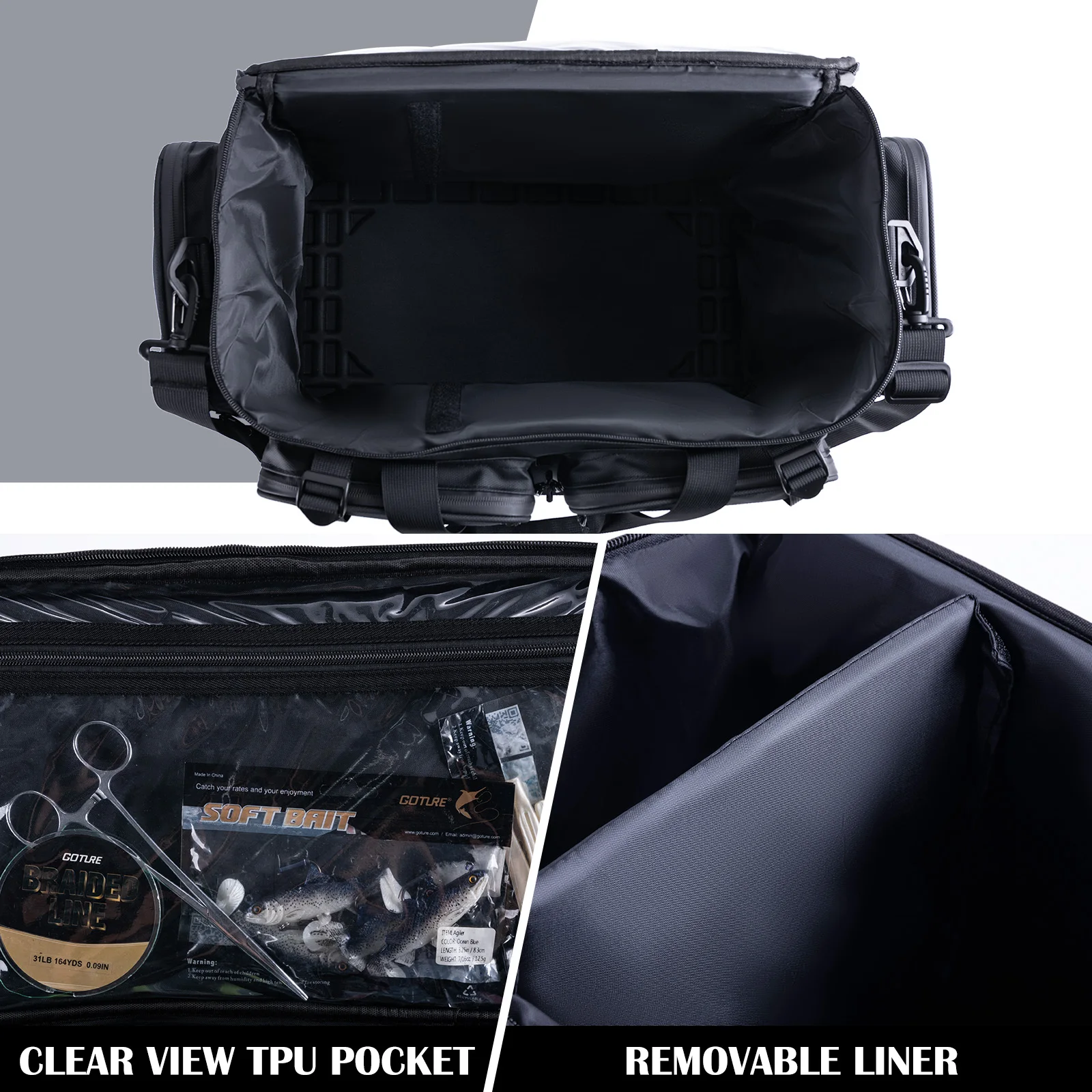 Goture Pro 59L bolsa de aparejos de alta resistencia 1800D PVC impermeable 38,5x29x53cm almacenamiento de engranajes de gran tamaño para pesca caza viajes - imagen 3